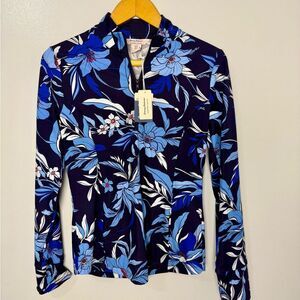 Tommy Bahama Blue and White Activewear Quarter Zip | S